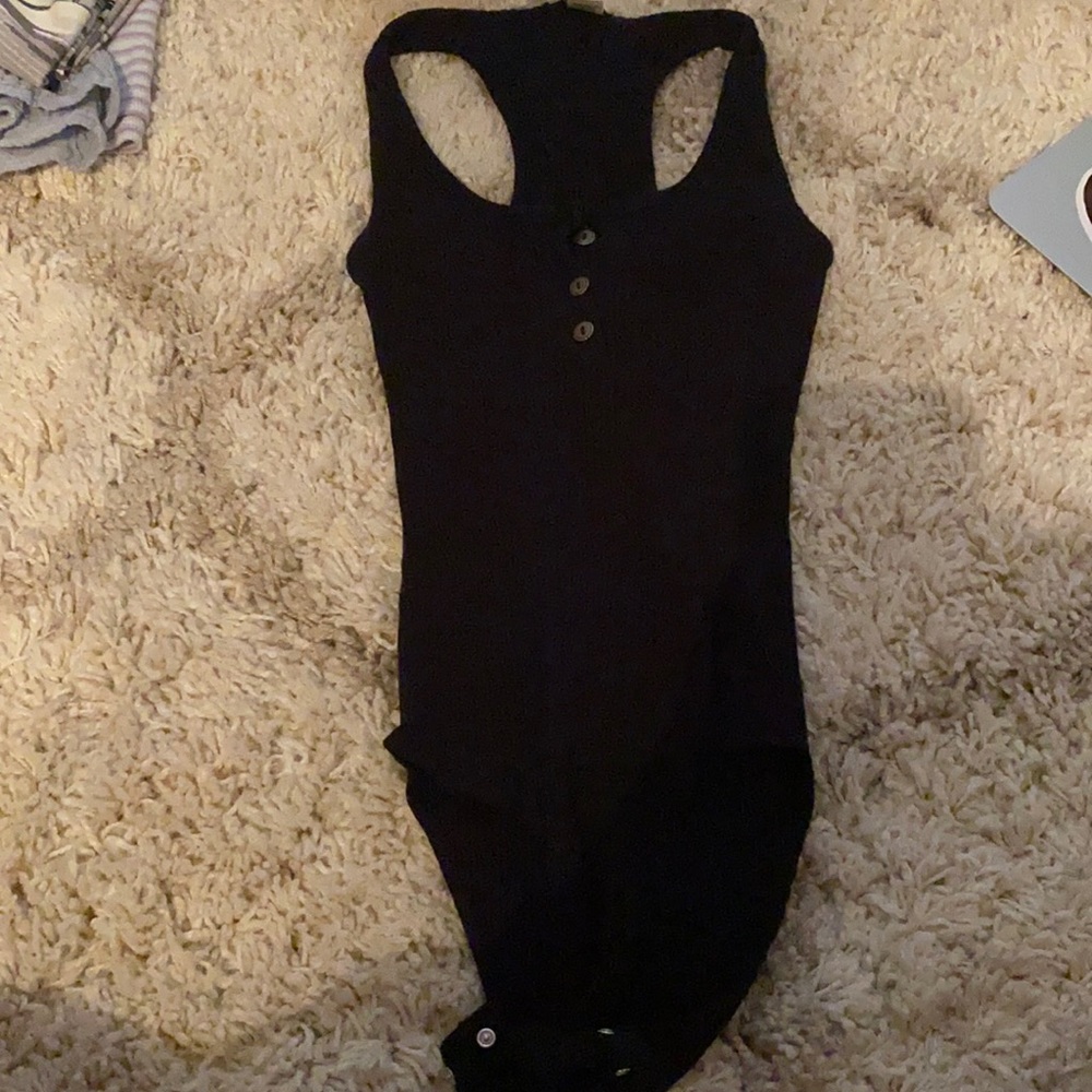 Black Ribbed Racerback Bodysuit